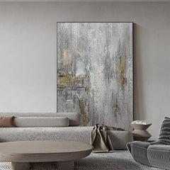 Wabi-sabi Abstract Grey with Goldfoil Texture Acrylic Oil Painting - LoveOilpainting