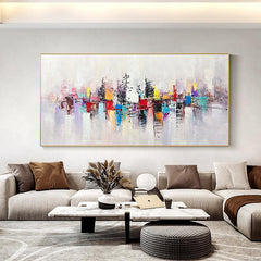 Abstract Vibrant Colorful Urban Landscape Horizontal Minimalist Sofa Modern City Oil Painting - LoveOilpainting