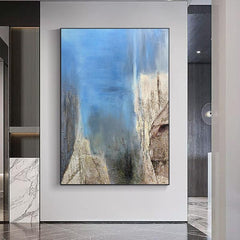 Abstract Blue Textured Landscape Oil Painting - LoveOilpainting