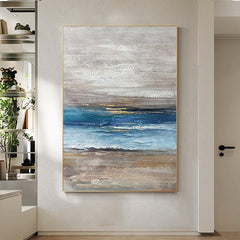 Abstract Blue and Beige Ocean Textured Landscape Sea Wall Art - LoveOilpainting