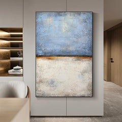 Abstract Blue and Beige Textured Ocean Sky Acrylic Oil Painting - LoveOilpainting