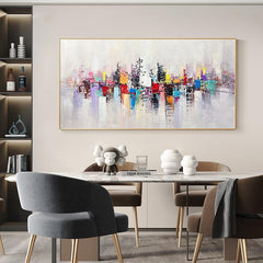 Abstract Vibrant Colorful Urban Landscape Horizontal Minimalist Sofa Modern City Oil Painting - LoveOilpainting