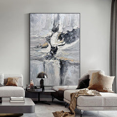 Abstract Beige Black and Grey Landscape Wall Art Wabi Sabi Oil Painting - LoveOilpainting