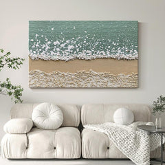 3D Minimalist Green Beige Ocean Oil Painting on Canvas - LoveOilpainting