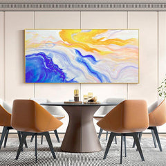 Minimalist Log Color Horizontal Vibrant Blue Yellow Texture Flow Color Abstract Oil Painting - LoveOilpainting