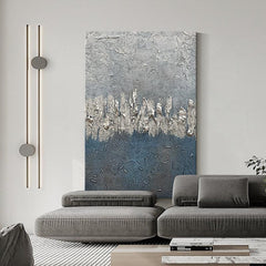 Abstract Blue Grey and Silver Foil Textured Acrylic Oil Painting - LoveOilpainting