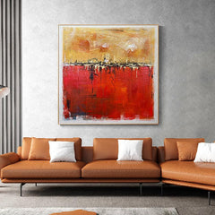 Abstract Squre Modern Yellow Red Luck Oil Painting Restaurant Dining room Sofa Decor - LoveOilpainting