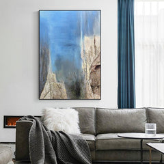 Abstract Blue Textured Landscape Oil Painting - LoveOilpainting