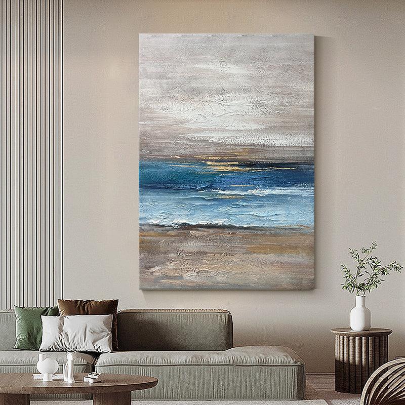 Abstract Blue and Beige Ocean Textured Landscape Sea Wall Art - LoveOilpainting