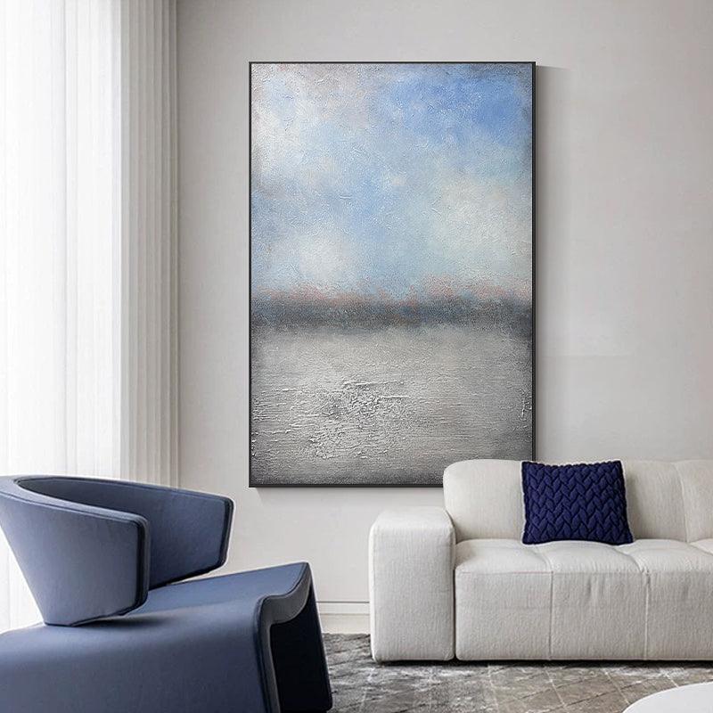 Abstract Ocean and Blue Sky Textured Landscape Oil Painting - LoveOilpainting