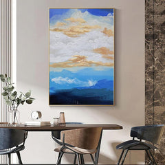 Abstract Blue White Cloudy Sky Textured Landscape Oil Painting - LoveOilpainting