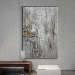 Wabi-sabi Abstract Grey with Goldfoil Texture Acrylic Oil Painting - LoveOilpainting