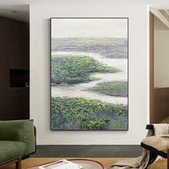 Abstract Landscape Oil Painting Green Streamlet Textured Acrylic Wall Art - LoveOilpainting