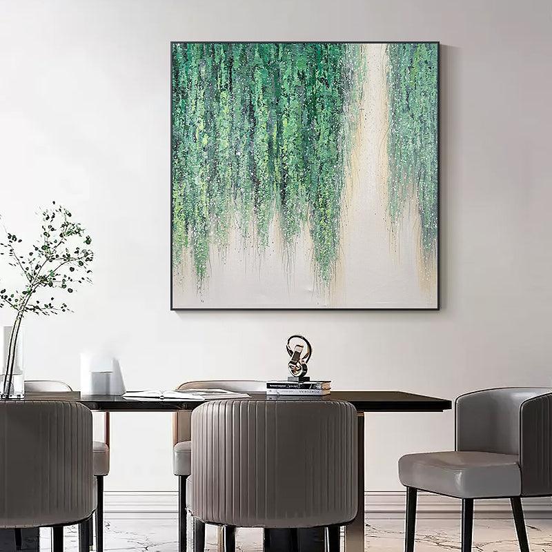 Modern Green Texture Weeping Willows Oil Painting on Canvas - LoveOilpainting