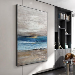 Abstract Blue and Beige Ocean Textured Landscape Sea Wall Art - LoveOilpainting