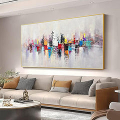 Abstract Vibrant Colorful Urban Landscape Horizontal Minimalist Sofa Modern City Oil Painting - LoveOilpainting