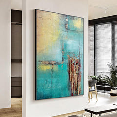 Italian Minimalist Texture Oil Painting Nordic Luxury Cyan Goldfoil Ocean Mural Wall Art - LoveOilpainting