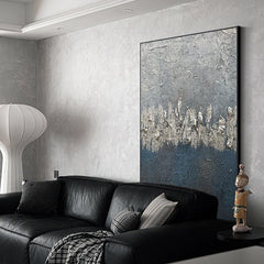 Abstract Blue Beige and Silver Texture Acrylic Wall Art - LoveOilpainting