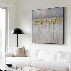 Abstract Grey Beige and Goldfoil Textured Acrylic Oil Painting - LoveOilpainting