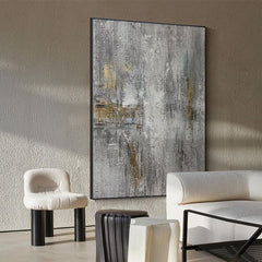 Wabi-sabi Abstract Grey with Goldfoil Texture Acrylic Oil Painting - LoveOilpainting