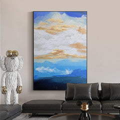 Abstract Blue White Cloudy Sky Textured Landscape Oil Painting - LoveOilpainting