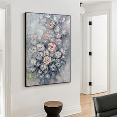 Abstract Rose Flowers Wall Art Large Thick Texture Knife Painting Living Room Decor - LoveOilpainting