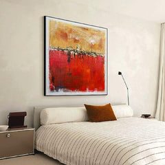 Abstract Squre Modern Yellow Red Luck Oil Painting Restaurant Dining room Sofa Decor - LoveOilpainting