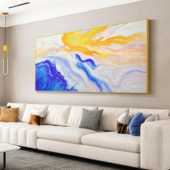 Minimalist Log Color Horizontal Vibrant Blue Yellow Texture Flow Color Abstract Oil Painting - LoveOilpainting