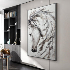 Abstract Animal Brown White Horse Acrylic Large Vertical Oil Painting for Office Study Show Flat Decor - LoveOilpainting