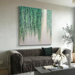 Modern Green Texture Weeping Willows Oil Painting on Canvas - LoveOilpainting