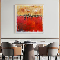 Abstract Squre Modern Yellow Red Luck Oil Painting Restaurant Dining room Sofa Decor - LoveOilpainting