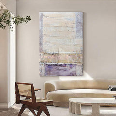 Purple Minimalist Wall Art Thick Beige Textured Abstract Oil Painting Wabi Sabi Art - LoveOilpainting