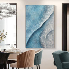 Abstract Blue Ocean Textured Sea Waves Landscape Oil Painting - LoveOilpainting