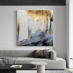 Blue and Beige with Gold Foil Abstract Oil Painting on Canvas - LoveOilpainting