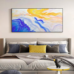 Minimalist Log Color Horizontal Vibrant Blue Yellow Texture Flow Color Abstract Oil Painting - LoveOilpainting