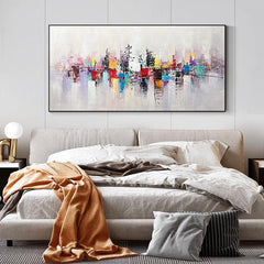 Abstract Vibrant Colorful Urban Landscape Horizontal Minimalist Sofa Modern City Oil Painting - LoveOilpainting