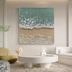 3D Minimalist Green Beige Ocean Oil Painting on Canvas - LoveOilpainting