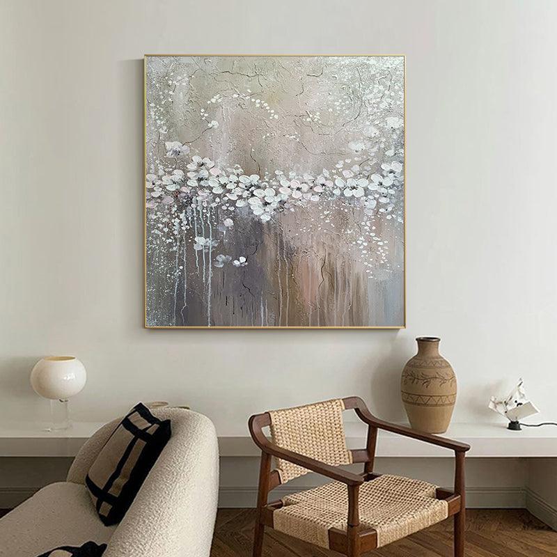 Beige Square Oil Painting Abstract Flower Art on Canvas - LoveOilpainting