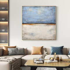 Abstract Blue and Beige Textured Ocean Sky Acrylic Oil Painting - LoveOilpainting