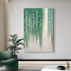 Modern Green Texture Weeping Willows Oil Painting on Canvas - LoveOilpainting