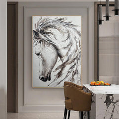 Abstract Animal Brown White Horse Acrylic Large Vertical Oil Painting for Office Study Show Flat Decor - LoveOilpainting