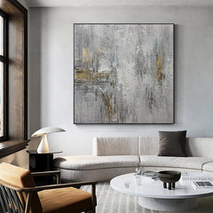 Wabi-sabi Abstract Grey with Goldfoil Texture Acrylic Oil Painting - LoveOilpainting