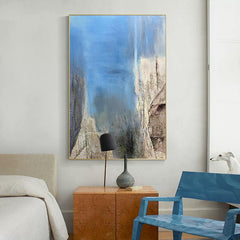 Abstract Blue Textured Landscape Oil Painting - LoveOilpainting