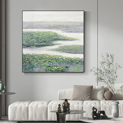 Abstract Landscape Oil Painting Green Streamlet Textured Acrylic Wall Art - LoveOilpainting