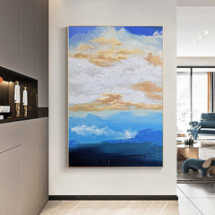 Abstract Blue White Cloudy Sky Textured Landscape Oil Painting - LoveOilpainting