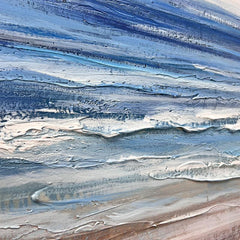 Abstract Blue Textured Sky and Ocean Beach Waves Acrylic Landscape Wall Art - LoveOilpainting